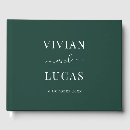 Moderne Emerald Groene Formele Minimale Bruiloft Gastenboek (Voorkant)