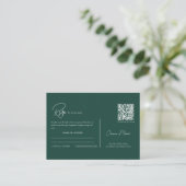 Moderne Emerald Groene QR Code Script Bruiloft RSV Informatiekaartje (Staand voorkant)