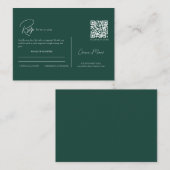 Moderne Emerald Groene QR Code Script Bruiloft RSV Informatiekaartje (Voorkant / Achterkant)