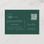 Moderne Emerald Groene QR Code Script Bruiloft RSV Informatiekaartje (Voorkant)