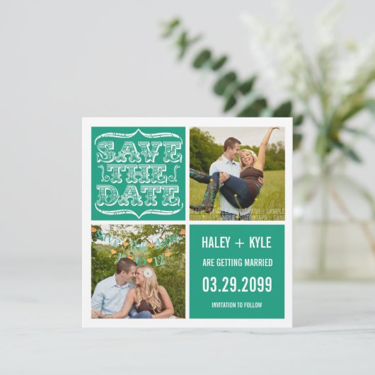 Moderne Emerald Jade Bewaar de datum fotokaarten Kaart (Staand voorkant)