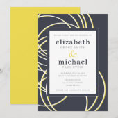 Moderne en chic Blue Yellow en White Wedding Kaart (Voorkant / Achterkant)