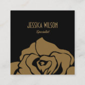 Moderne en chique zwarte gouden bloem vierkante visitekaartje (Voorkant)