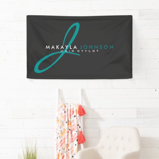 Moderne en eenvoudige Blauwgroen blauwe monogram P Spandoek (Insitu)
