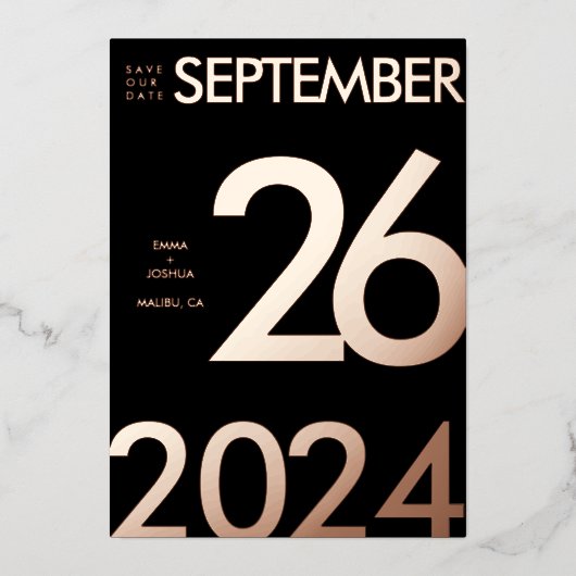 Moderne en eenvoudige Folie Sla onze datumkaart op Folie Uitnodiging (Voorkant)