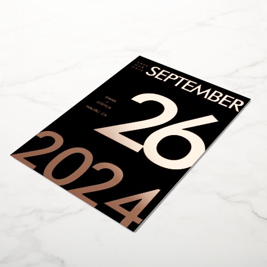 Moderne en eenvoudige Folie Sla onze datumkaart op Folie Uitnodiging (Gedraaid)