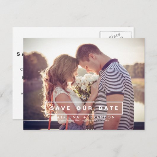 MODERNE EN EENVOUDIGE FOTO BEWAREN DE DATUM BRIEFK AANKONDIGINGSKAART (Voorkant / Achterkant)