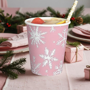 Moderne en eenvoudige roze sneeuwvlokken Kerstmis Papieren Bekers