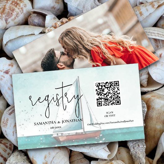 Moderne en elegante cruise bruiloft qr code informatiekaartje