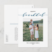 Moderne en Elegante Script Gelukkig Hanukkah Foto Feestdagenkaart (Voorkant / Achterkant)