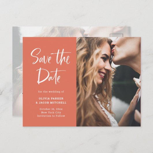 Moderne en elegante terracotta foto Bewaar de datu Aankondigingskaart (Voorkant / Achterkant)