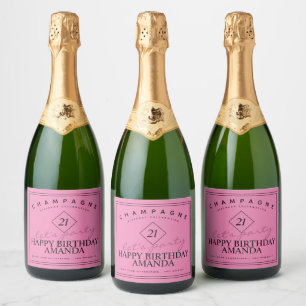 Moderne en Elegante Verjaardag Roze Mousserende Wi Sparkling Wijnetiket