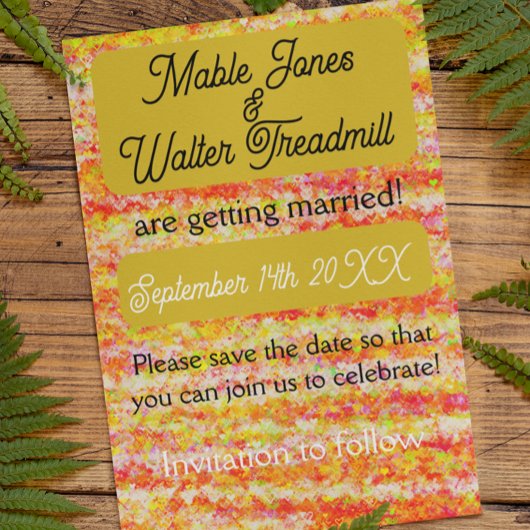 Moderne en felle golds en pinks redden de datum save the date