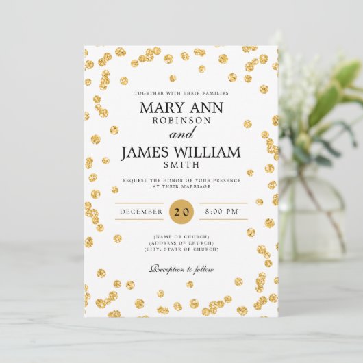 Moderne en legante Confetti met goudglitter Kaart (Staand voorkant)