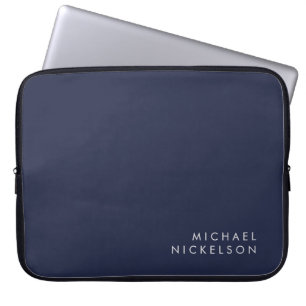 Moderne en minimale donkerblauwe marine jouw nam laptop sleeve