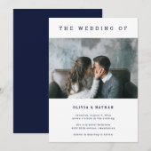 Moderne en minimale marine | One Photo Wedding Kaart (Voorkant / Achterkant)