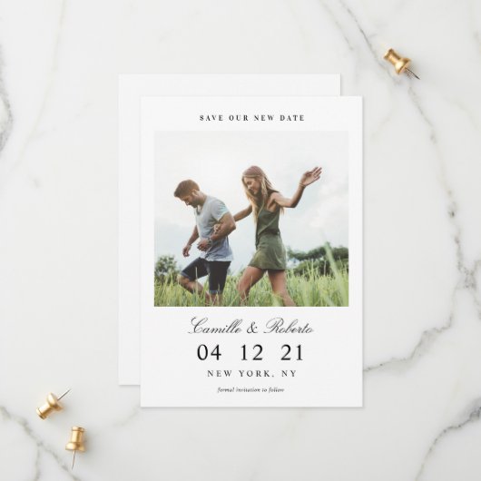 Moderne en minimale opslagtijd voor onze nieuwe da save the date (Voorkant / Achterkant in situ)