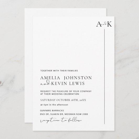 Moderne en minimalistische trouwuitnodiging voor t kaart (Voorkant / Achterkant)