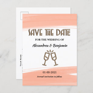 Moderne Enregistrer la date Watercolor Coral Carte