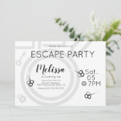 Moderne Escape Room Verjaardagsfeestje Grijze Uitn Kaart (Staand voorkant)