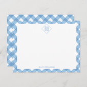 Moderne esthetische blauw wit gingham check notitiekaartje (Voorkant / Achterkant)