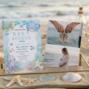 Moderne Esthetische Strand Baby Shower Uitnodiging
