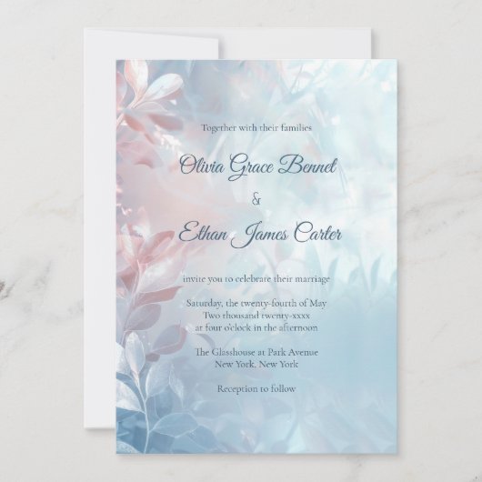 Moderne etherische glazen gloed bloemenbruiloft kaart (Voorkant)