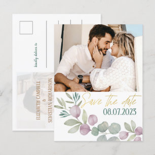 Moderne Eucalyptus Aquarel Foto SAVE THE DATE Aankondigingskaart
