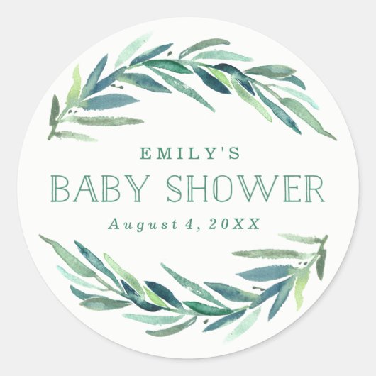 Moderne eucalyptus | BABY SHOWER Ronde Sticker (Voorkant)