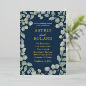 Moderne Eucalyptus Blauw & Echt Goud Bruiloft Folie Uitnodiging (Staand Voorkant)