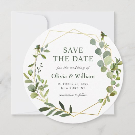 Moderne Eucalyptus Bloem Bruiloft SAVE THE DATE Kaart (Voorkant)