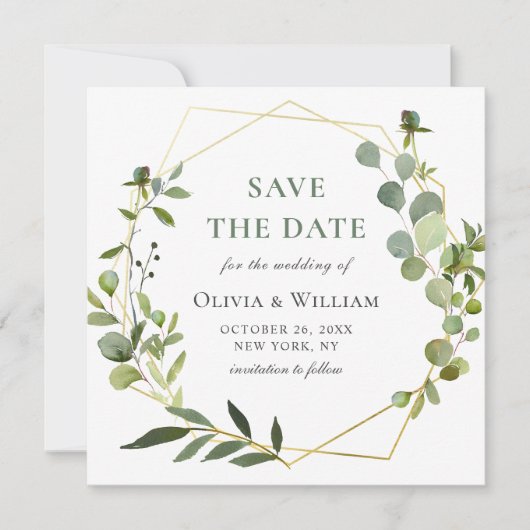 Moderne Eucalyptus Bloem Bruiloft SAVE THE DATE Kaart (Voorkant)
