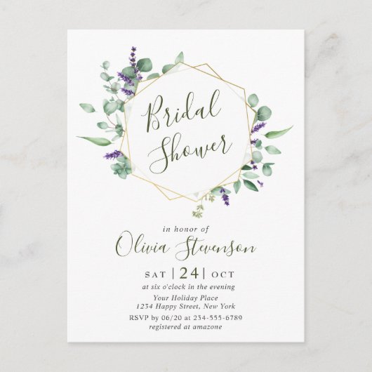 Moderne Eucalyptus Bridal Shower Invitation Kaart (Voorkant)