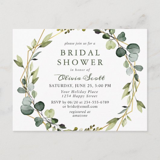 Moderne Eucalyptus Bridal Shower Invitation Kaart (Voorkant)