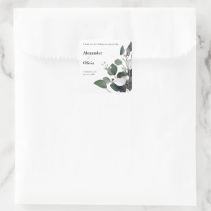 Moderne eucalyptus bruiloft gunst vierkante sticker