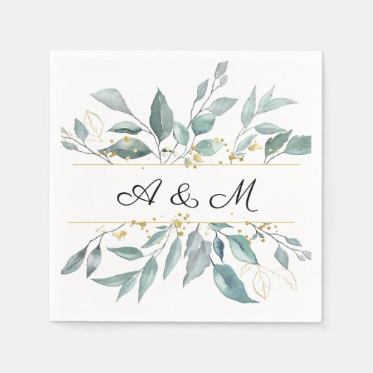 Moderne Eucalyptus Calligraphy Monogram Weddenscha Servet (Voorkant)