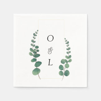 Moderne Eucalyptus Calligraphy Monogram Weddenscha Servet