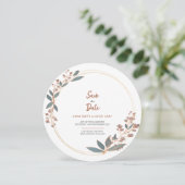 Moderne Eucalyptus Circulaire Bloemige Save The Da Kaart (Staand voorkant)