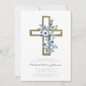 Moderne Eucalyptus Cross Religieuze Eerste Communi Kaart (Voorkant)