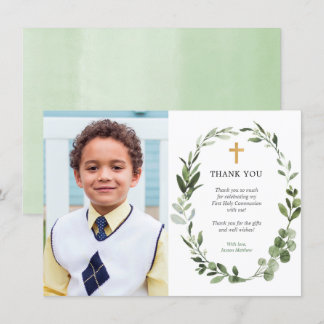 Moderne Eucalyptus eerste communie dank u kaart