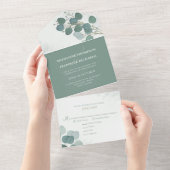 Moderne Eucalyptus Elegant Rustige botanische blad All In One Uitnodiging (Afscheurbaar)