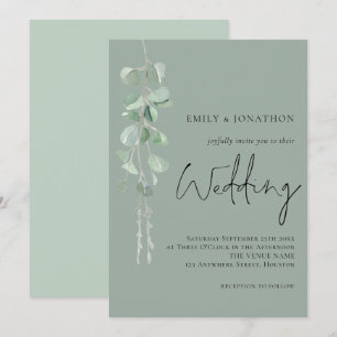 Moderne Eucalyptus Elegant Script Dark Sage Weddin Kaart