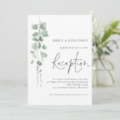 Moderne Eucalyptus Elegant Script Wedding Receptio Kaart (Staand voorkant)