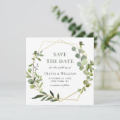 Moderne Eucalyptus Floral Wedding BEWAART DE DATUM Kaart (Staand voorkant)