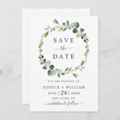 Moderne Eucalyptus Floral Wreath Lijst Wedding Save The Date (Voorkant / Achterkant)