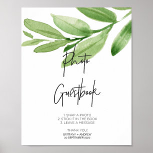 Moderne Eucalyptus Foto Gastboek Bord voor Trouwfe Poster