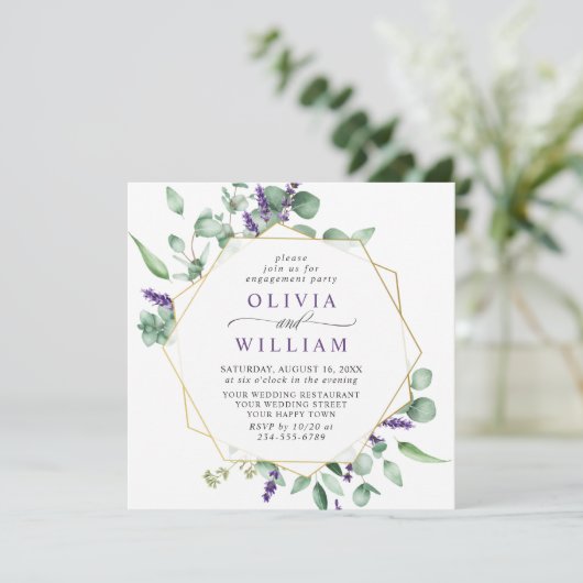 Moderne Eucalyptus Geometric Lijst ENGAGTY Kaart (Staand voorkant)