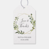 Moderne Eucalyptus Geometric Lijst Floral Wedding Cadeaulabel (Achterkant)