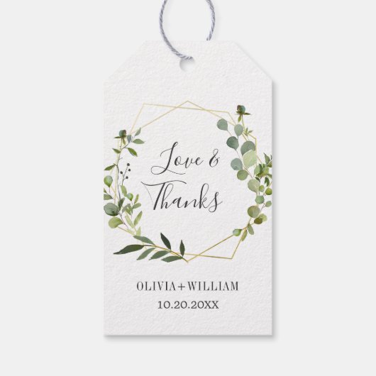 Moderne Eucalyptus Geometric Lijst Floral Wedding Cadeaulabel (Achterkant)