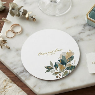 Moderne Eucalyptus Goud Folie Botanische Waterverf Ronde Kartonnen Onderzetter